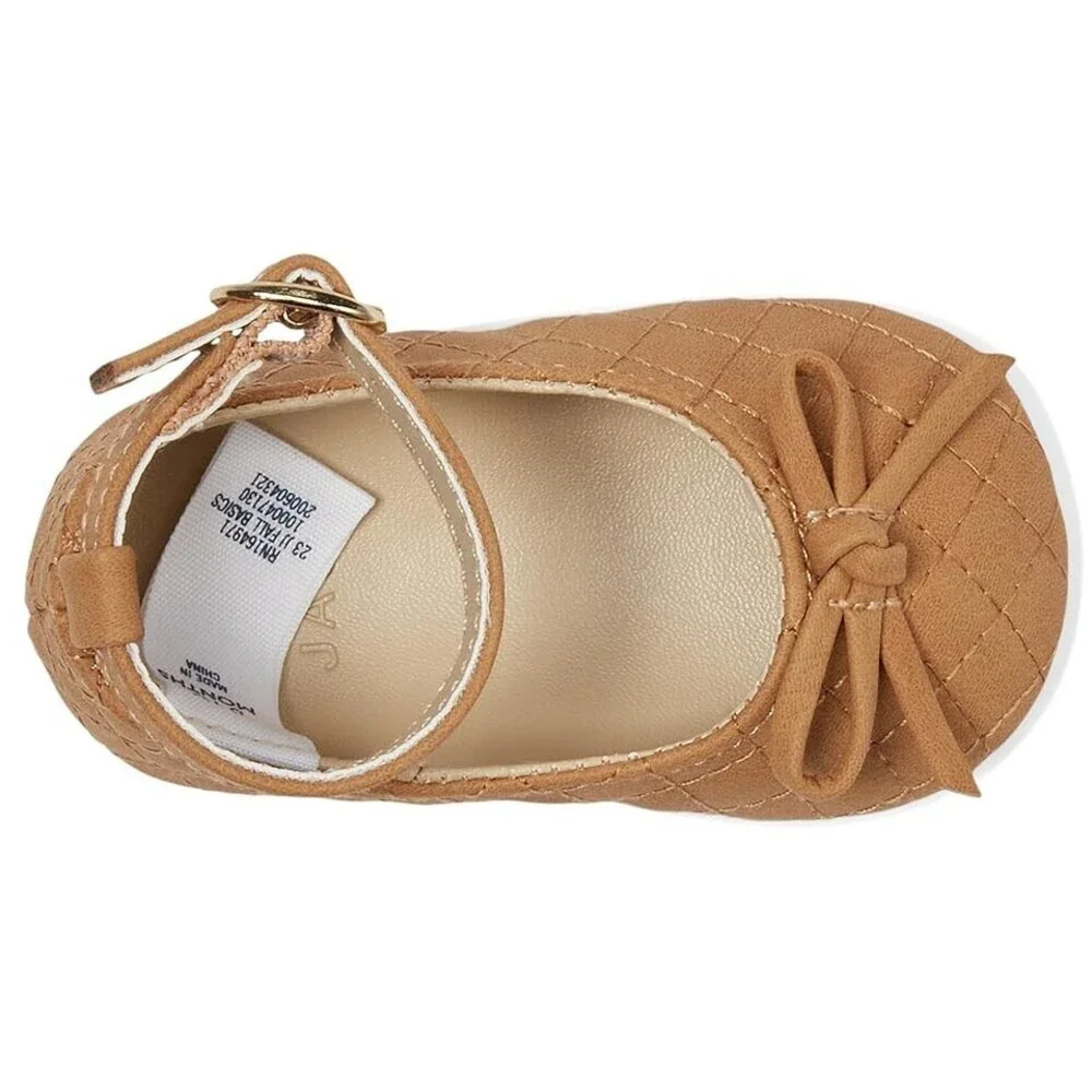Janie and Jack 100047130 Ballet Flat Baby US 3 Brown Quilted Bow Detail ZOGG1020
